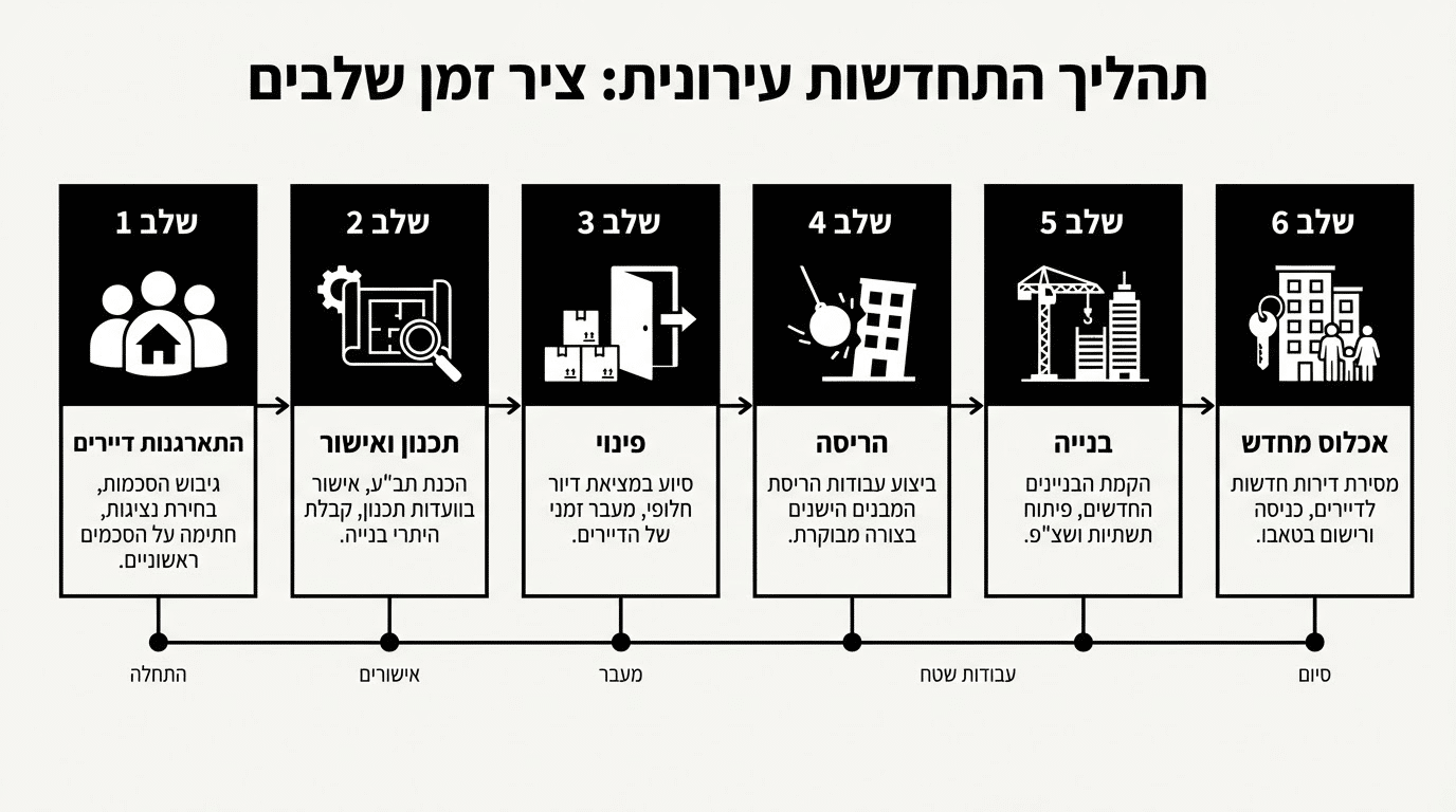 שלבי תהליך פינוי בינוי מההתחלה ועד הכניסה לדירה החדשה